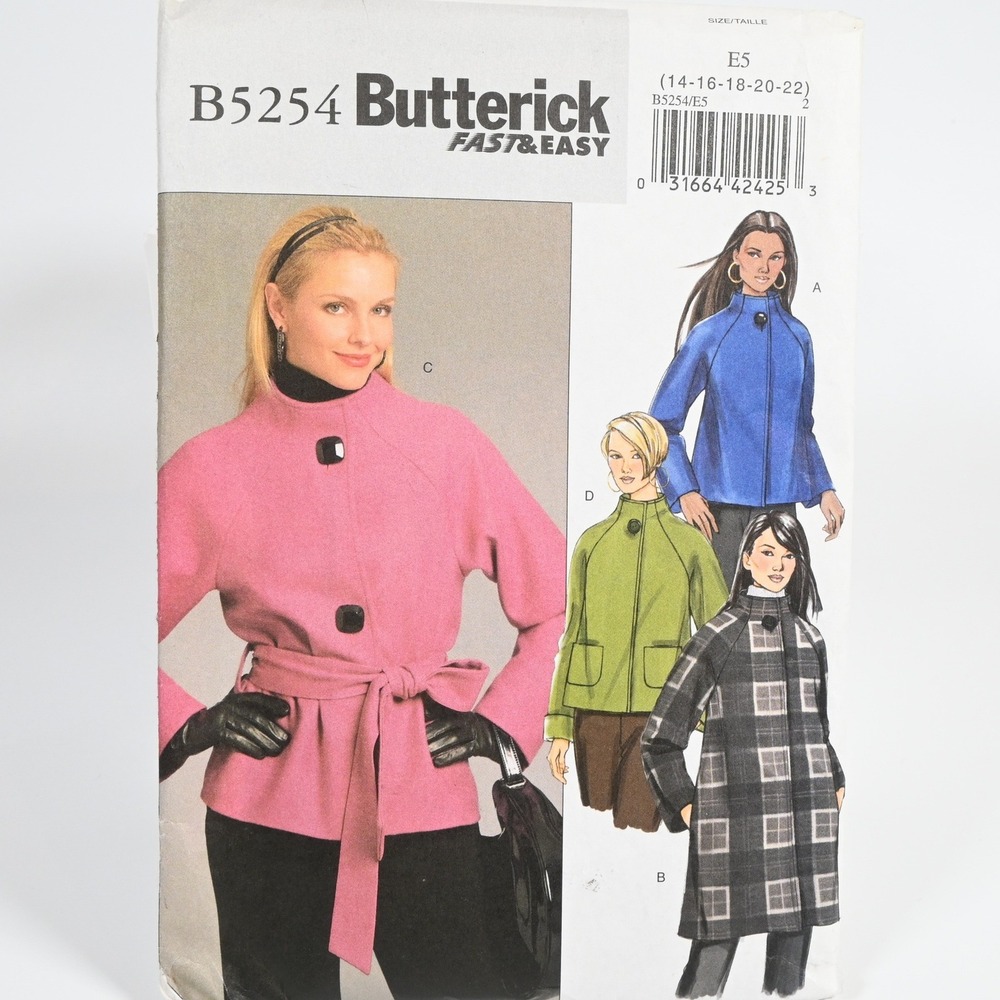 Butterick B5254 Sewing Pattern Misses Jacket Coat 14-22 Uncut Factory Folded